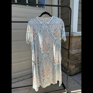 Tahari Bohemian Style Short Sleeve A-Line Dress With Paisley Print In Soft Blue